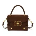Brown suede-look handbag with leather trim, top handle, adjustable crossbody strap and gold clasp - Coffee Brown