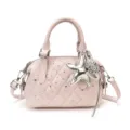 Pink quilted mini handbag with rhinestone accents, silver star charm, and adjustable crossbody strap - With Pendant / Purple