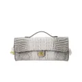 Gray-white crocodile-embossed convertible handbag with a gold clasp, top handle and white strap - White