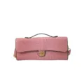 Pink crocodile-embossed bag with top handle, detachable strap and gold double-ring clasp - Pink