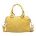 Yellow washed-canvas Boston bag with dual handles, detachable shoulder strap and silver hardware - Yellow