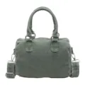 Sac vert en toile lavée, avec poignées supérieures et bandoulière amovible, vu de face. - Vert