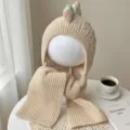 Beige rib-knit hood and scarf displayed on a mannequin, with small dinosaur-style horns - Baby 2-5 Years Old Elastic / Beige