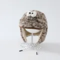 Leopard-print plush winter trapper hat with eye decoration, fleece-lined ear flaps and tie straps - Kids 3-8 Years (50-54CM) / Khaki Leopard