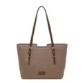 Sac cabas marron texturé avec longues anses et détails dorés, présenté de face en studio - Gris Éléphant