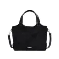 Zwarte suède-look shopper met handvatten, schouderriem en zilverkleurige metalen details - Zonder hanger / Zwart