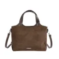 Bruine shopper in suèdelook met handvatten, schouderriem en zilverkleurige metalen details - Zonder hanger / Bruin