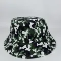 Front view of a green, white and black camouflage bucket hat with a rounded crown and stitched brim - M (56-58cm) / Multi-color Camouflage Style (25)