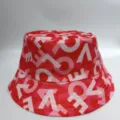 Red and pink fabric hat with bold white letter-style geometric print and double-stitched brim - M (56-58cm) / Pink Geometric Print Style (28)