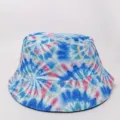 Colorful blue, pink and white tie-dye bucket hat displayed on white, with stitched brim - M (56-58cm) / Blue and Pink Tie-dye Style (3)