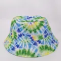 Front view of a multicolored tie-dye bucket hat with a stitched brim, isolated on white. - M (56-58cm) / Green and Blue Tie-dye Style (2)