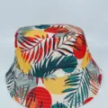 Reversible bucket hat with a colorful tropical palm leaf print in red, yellow, green and orange - M (56-58cm) / Colorful Tropical Print Style (39)