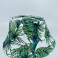 Reversible bucket hat with a white base, vivid green tropical leaf print, and flat brim - M (56-58cm) / White Base Green Palm Leaf Style (41)