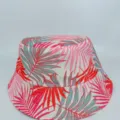 Cream bucket hat with a vivid pink, red, and teal tropical palm leaf print design - M (56-58cm) / Off-White Palm Leaf Style (42)