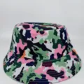 Cotton twill bucket hat with a pink, green, white, navy and black camouflage print pattern - M (56-58cm) / Pink and Green Camouflage Style (48)