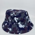 Camouflage bucket hat with a wide stitched brim in blue, gray, white, and dark purple tones - M (56-58cm) / Blue and Purple Camouflage Style (49)