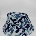 Blue and white camouflage bucket hat with a rounded crown and stitched wide brim, front view - M (56-58cm) / Blue and White Camouflage Style (51)