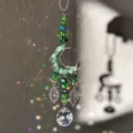 Acchiappasole a luna in avventurina verde, con foglie argentate e pendente in cristallo trasparente - Foglia Verde Avventurina Argento / Argento