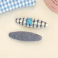 Plaid Bear Oval Clip / 2 Pieces/Pack / Blue