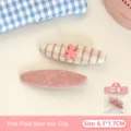 Plaid Bear Oval Clip / 2 Pieces/Pack / Pink