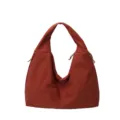 Geräumige rotbraune Nylon-Shopper-Tasche mit lässiger Form und dekorativen Zugbanddetails - Dunkelrot