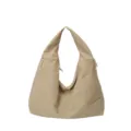 Beige Nylonschultertasche im Hobo-Stil mit geräumiger Form und seitlichen Reißverschlusstaschen - Khaki