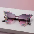 Butterfly sunglasses with purple-pink gradient lenses, colorful beads and BIRTHDAY GIRL letters - Gradient Grey Pink