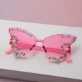 Close-up of pink butterfly lenses with colorful candy-like trim and BIRTHDAY GIRL letter beads - Pink Gradient