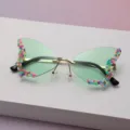 Lunettes papillon sans monture, verres verts et décorations colorées en perles sur les bords - Vert clair