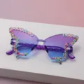 Close-up of purple-blue gradient butterfly lenses with colorful bead trim spelling BIRTHDAY GIRL - Purple to Blue Gradient
