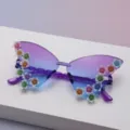 Close-up of glitter flower accents and chain-style temples on purple-blue gradient lenses - Purple to Blue Gradient