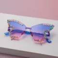 Close-up of colorful sprinkle beads and BIRTHDAY GURL lettering on blue-pink gradient lenses - Blue to Pink Gradient