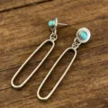Pendientes de Gota de Turquesa Huecos Ovalados Vintage (EA6620) / Plateado