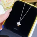 Silver-tone chain with a sparkling flower pendant displayed in a black velvet jewelry box - X405 Style (Color Retention) / Silver