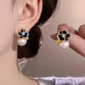 Black Rose Flower Pearl Earrings (2601155101)