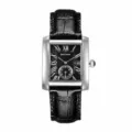 Schwarzes Zifferblatt und schwarzes Lederarmband