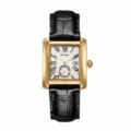 Weißes Zifferblatt und goldenes Lederarmband