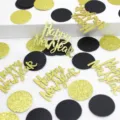 Zwart Gouden Cirkel en Goud Glitter Happy New Year Confetti