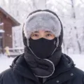 Black winter trapper hat with faux-fur lining, windproof face mask and quilted neck warmer - Black