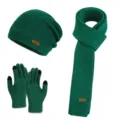 Ensemble d’hiver vert en maille avec bonnet ample, longue écharpe et gants tactiles - Ensemble trois pièces / Vert