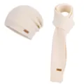 Ensemble ivoire en maille, bonnet ample et longue écharpe avec étiquettes brunes assorties - Ensemble deux pièces / Beige