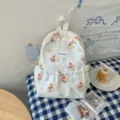 Sac à dos blanc pour enfant, imprimé d’oursons et de desserts, avec poche avant et cordons décoratifs - Chien