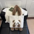 Sac cabas panda en peluche ivoire et marron, avec un corps à poil long et des anses douces - Brun Café