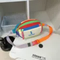Sac banane enfant aux couleurs arc-en-ciel, avec fermeture zippée et sangle orange réglable - Blanc