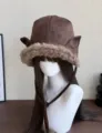 Wildleder Bommel Fliegermütze / Braun