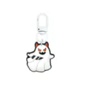 White Halloween ghost PVC keychain with orange horns, striped arms and a silver swivel clasp - White Cartoon Ghost / 014-123 White Lobster Clasp