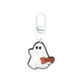 White soft rubber ghost keychain with orange-red BOO lettering and a white metal swivel clasp - Boo Ghost Style / 014-125 White Lobster Clasp
