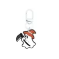 Halloween ghost PVC keychain with orange witch hat, black scythe and white metal clasp - Wizard Hat Scythe Ghost / 014-126 White Lobster Clasp