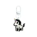 Silikon-Schlüsselanhänger als Einhornskelett, schwarz-weiß, mit Regenbogenhorn und Metallclip - 014-137 Weißer Hummerverschluss