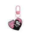 Halloween-Schlüsselanhänger aus PVC mit rosa Herzanhänger, schwarz-weißem Motiv und rosa Karabiner - 014-159 Rosa Hummerverschluss
